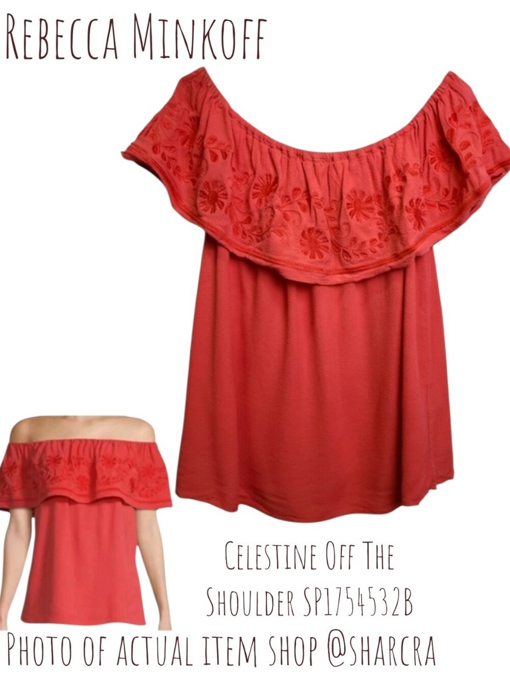 Rebecca Minkoff Women's Celestine Off The Shoulder ruffle peasant Top Red M